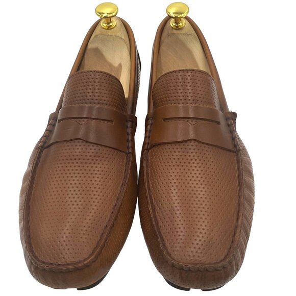 Mercanti Fiorentini Men's 9 Brown Perforated Leather Loafer Driver casual shoes - Picture 1 of 10